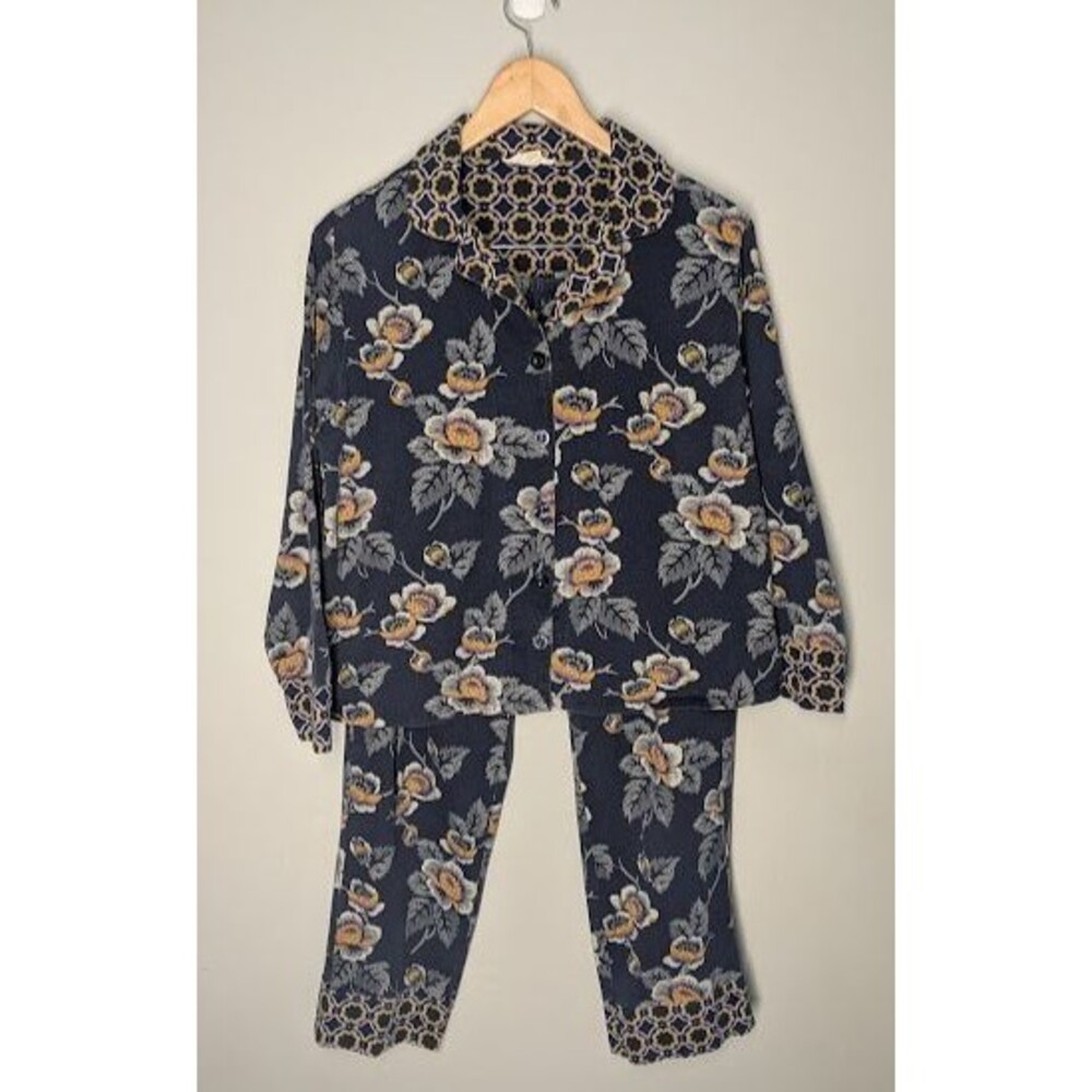 Vera Bradley Blue 2-Piece Cotton Pajamas Floral & Geometric Women’s Size M Soft